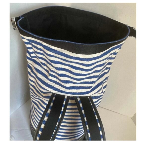 Want Les Essentiels Backpack Roll Top Duffel XL Blue Canvas Leather Stripe - Picture 8 of 11